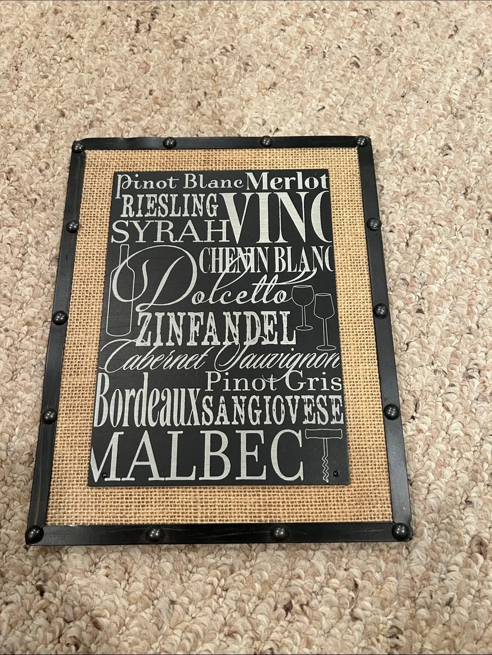 Rustic Wine Varietals Picture Frame - Black Frame, Burlap Mat